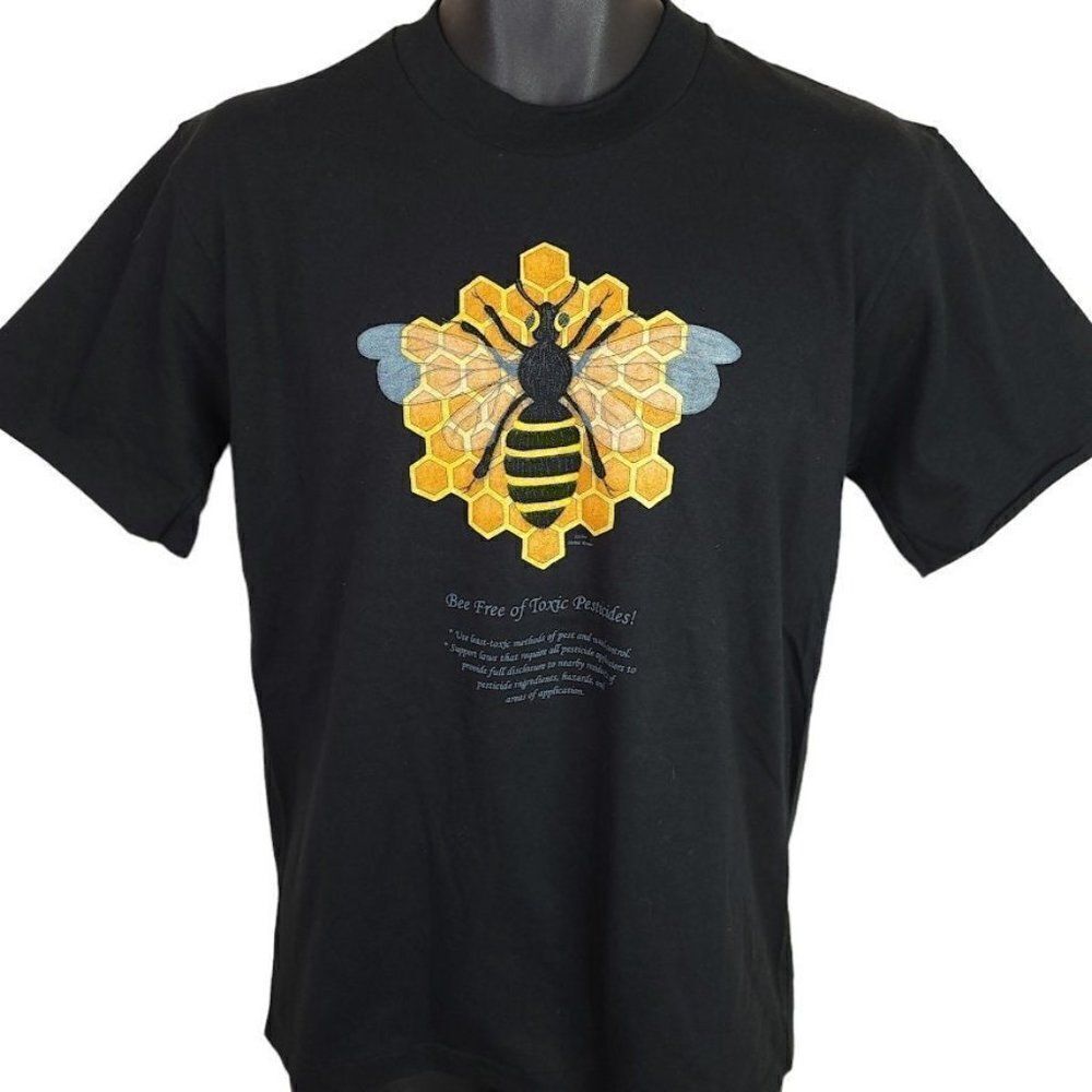 Bee T Shirt Vintage 90s Bee Free Of Toxic Pesticides Made In USA Mens Medium